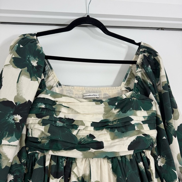 Abercrombie & Fitch Emerson Poplin Puff Sleeve Mini Dress Green Floral Sz M Tall - Picture 3 of 15